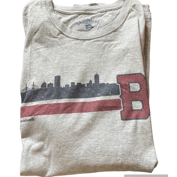 NWOT Men’s 3XL Chowdaheadz Boston Skyline Red Sox Colors Heather Gray T Shirt - Picture 4 of 4